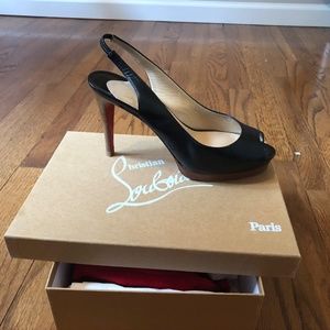 Peep toe platform black sling backs